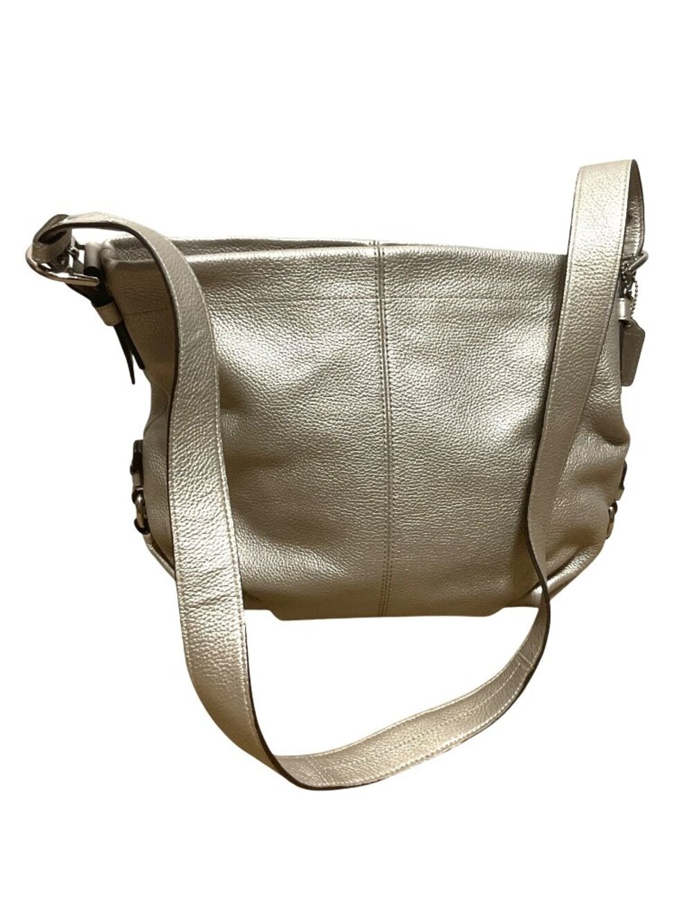 Coach Soho Shoulder Bag F15064 Silver Metallic Leather Hobo Purse Charm Womens
